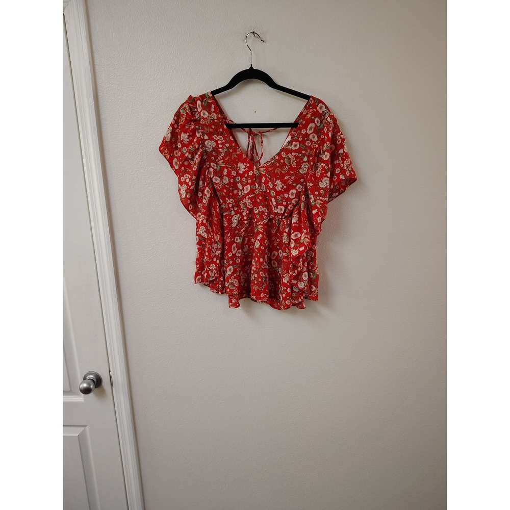 Red Floral Peplum Blouse - Women
